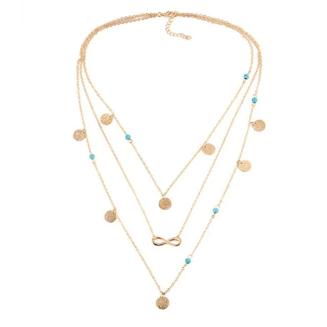 17KM Gold Color Star Moon Necklace for Women Multi Layer Leaf Steampunk Chokers Bohemian Body Blue Stone Colar Feminino