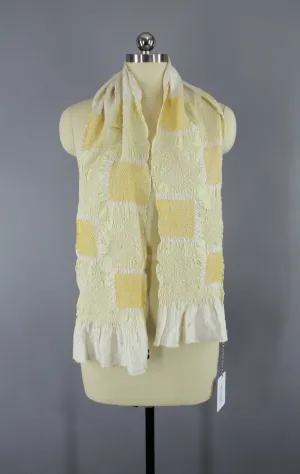 1960s Silk Kimono Obiage Scarf / Pastel Yellow Shibori