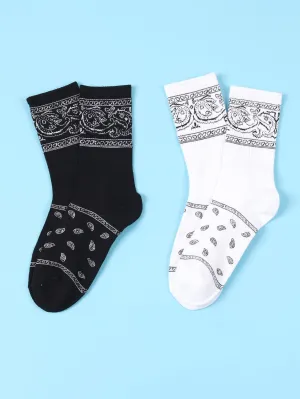 2pairs Paisley Print Crew Socks Silly Socks for Men Funky Socks Funny Socks