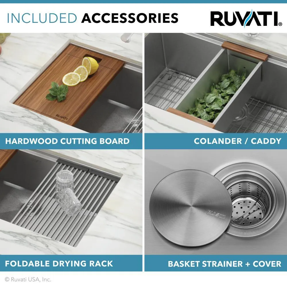 33 in. Workstation Ledge 60/40 Double Bowl Undermount 16-Gauge Stainless Steel Kitchen Sink