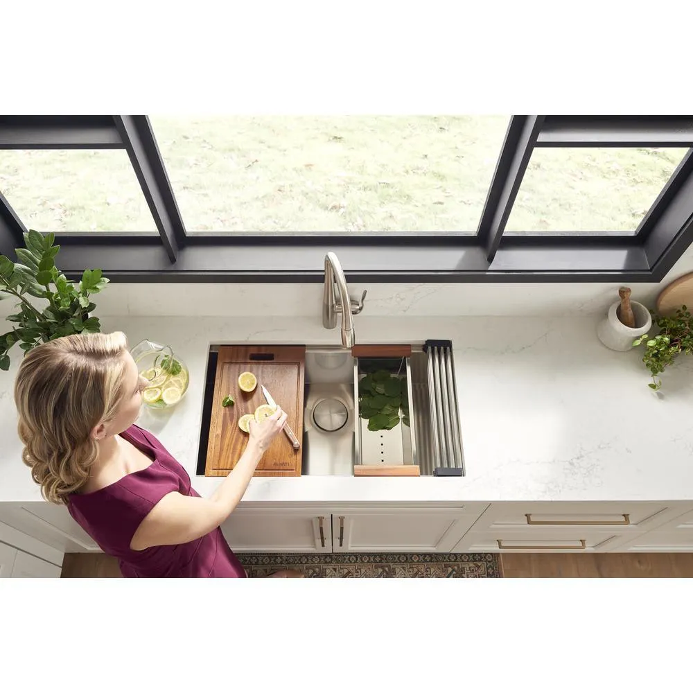 33 in. Workstation Ledge 60/40 Double Bowl Undermount 16-Gauge Stainless Steel Kitchen Sink