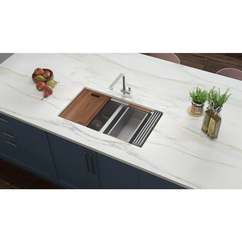 33 in. Workstation Ledge 60/40 Double Bowl Undermount 16-Gauge Stainless Steel Kitchen Sink