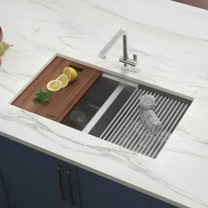 33 in. Workstation Ledge 60/40 Double Bowl Undermount 16-Gauge Stainless Steel Kitchen Sink