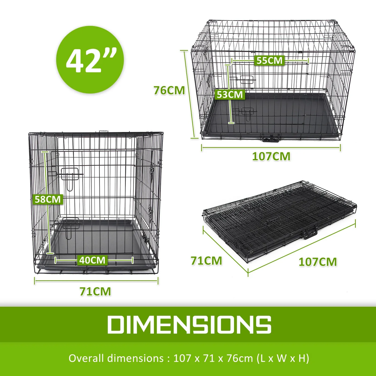 42in Folding Wire Dog Crate with Tray & Cover, Paw Mate