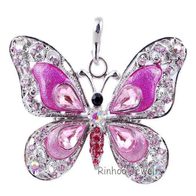 Beautiful Rhinestone Butterfly Long Necklaces Sweater Necklaces Fashion Necklace For Women Necklace Pendants Silver Jewelry