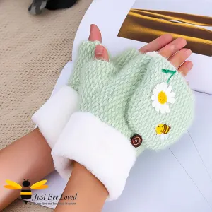 Bee & Daisy Embroidered Fingerless Convertible Mitten Gloves - 5 Colours