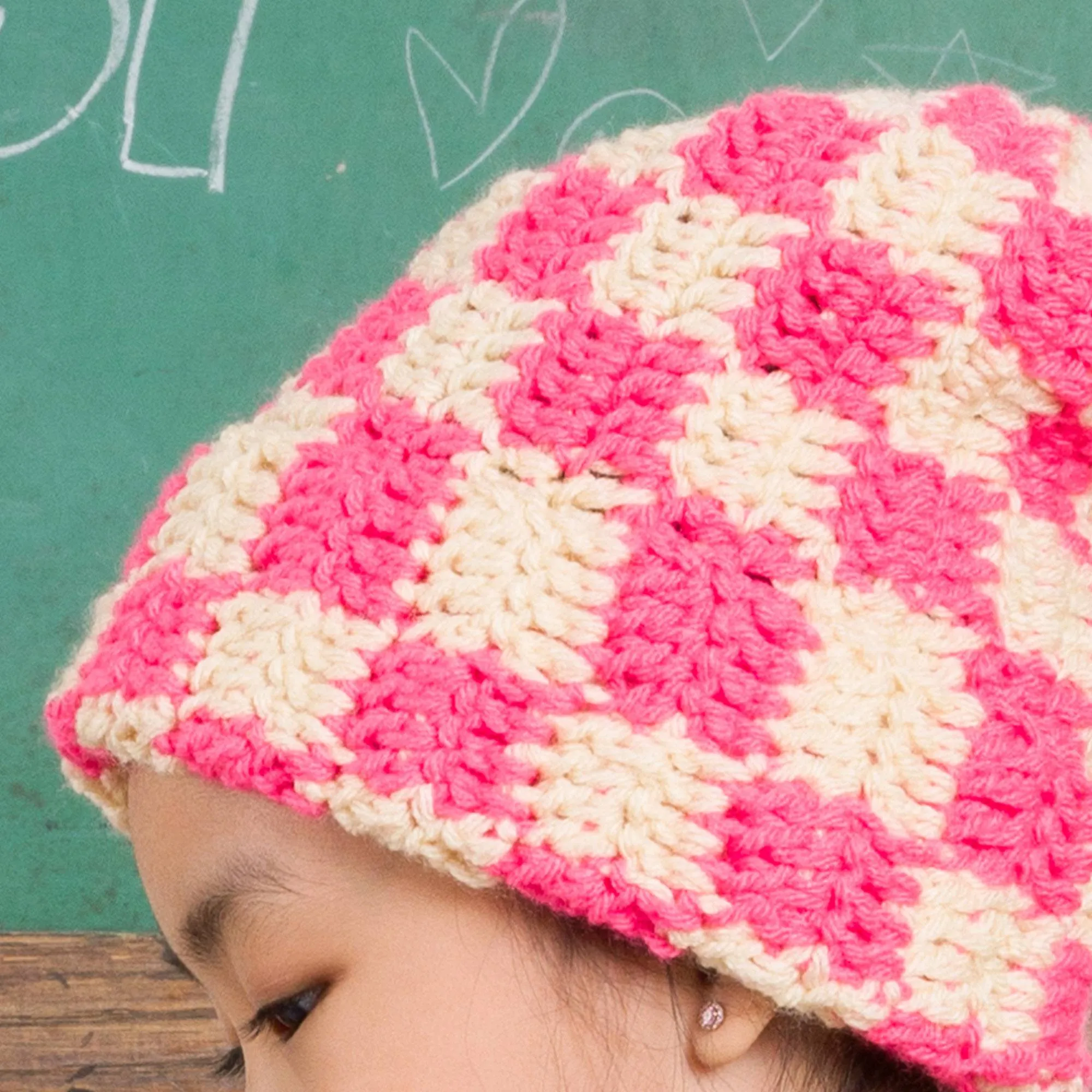Bernat Side-to-Side Checkerboard Crochet Hat