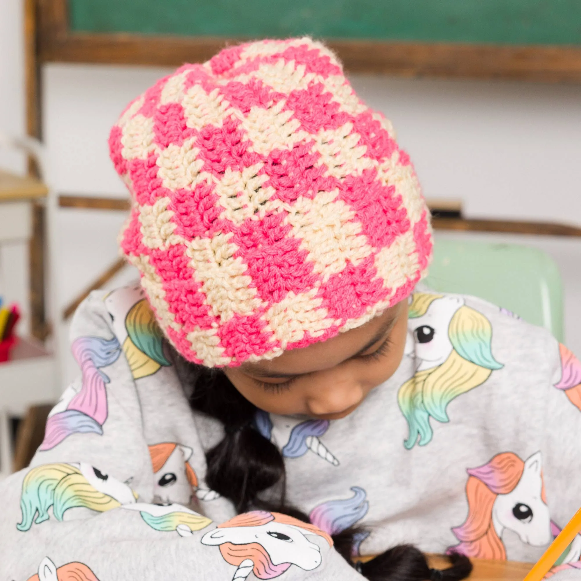 Bernat Side-to-Side Checkerboard Crochet Hat