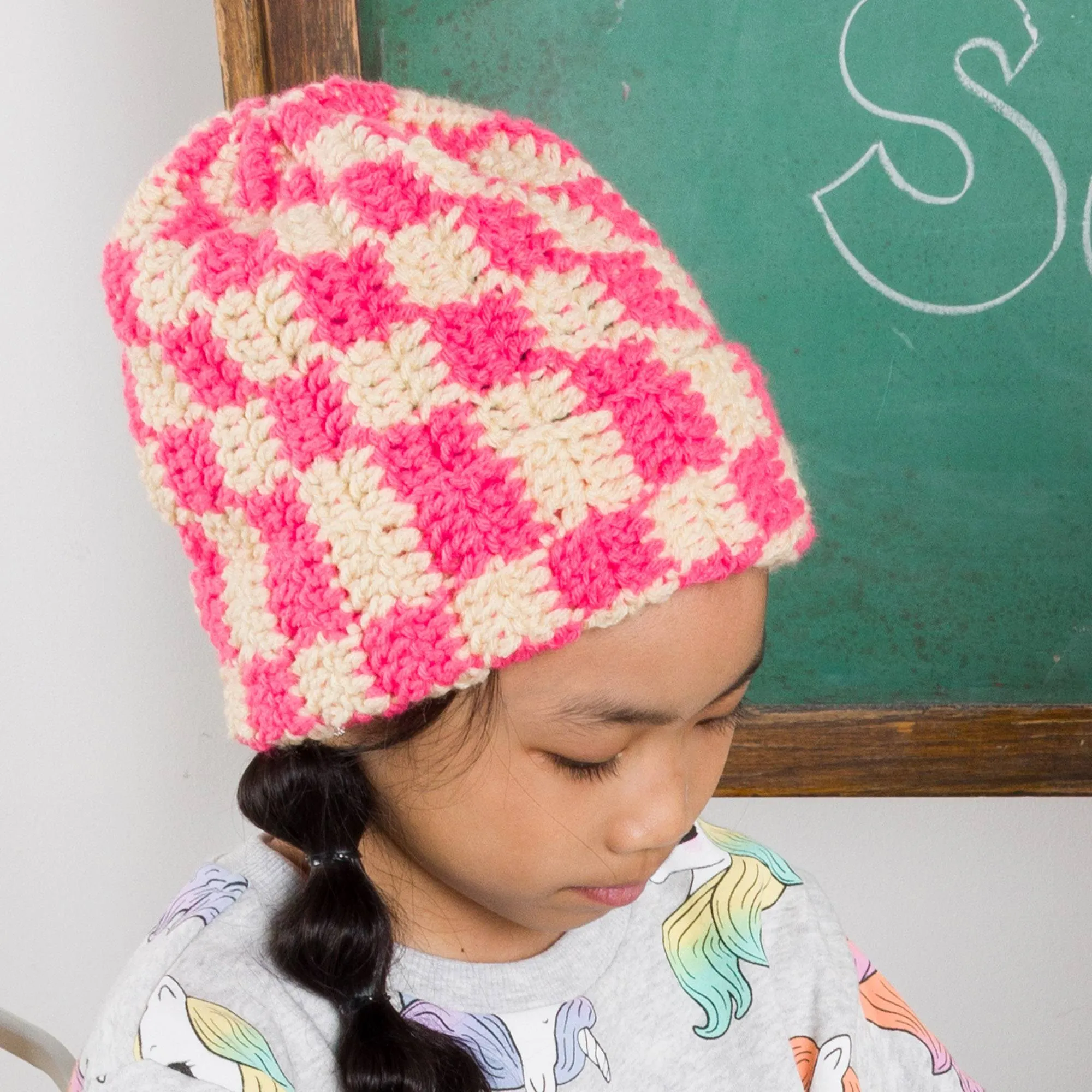 Bernat Side-to-Side Checkerboard Crochet Hat