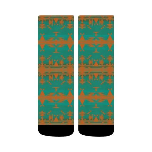 Between the Mountains Deep Lake Orange Crew Socks