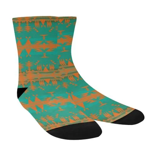 Between the Mountains Deep Lake Orange Crew Socks
