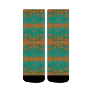 Between the Mountains Deep Lake Orange Crew Socks