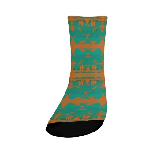 Between the Mountains Deep Lake Orange Crew Socks