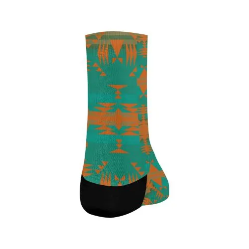 Between the Mountains Deep Lake Orange Crew Socks