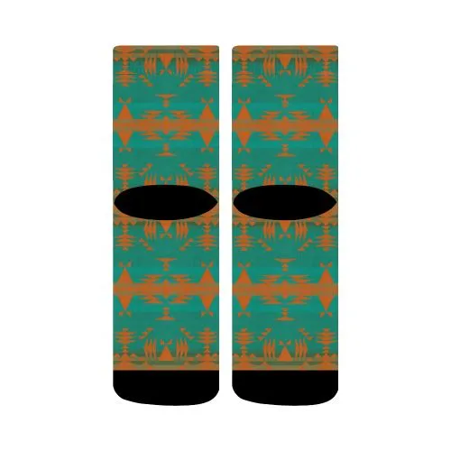 Between the Mountains Deep Lake Orange Crew Socks