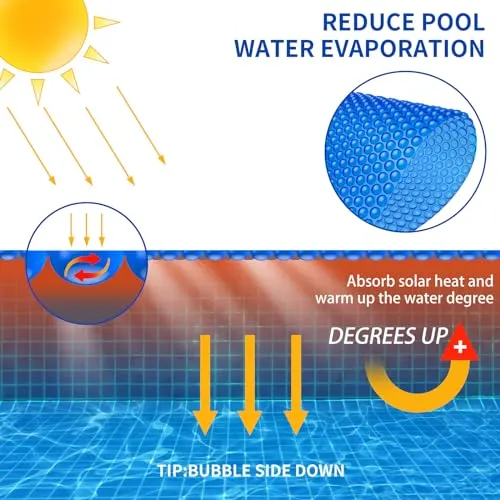 BigXwell Solar Pool Cover, Blue 16-mil 6 x 12 Foot Square Pool Heaters for Above-Ground and In-Ground Pools, 1600 Series Heavy-Duty Insulating Pool Heater Cover for Swimmer