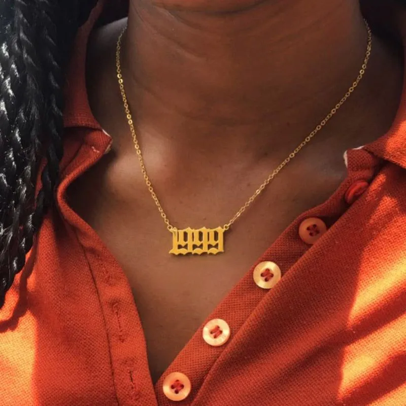 Birth Year Necklace Charm Jewelry NCJSOI31 Stainless Steel Golden Color