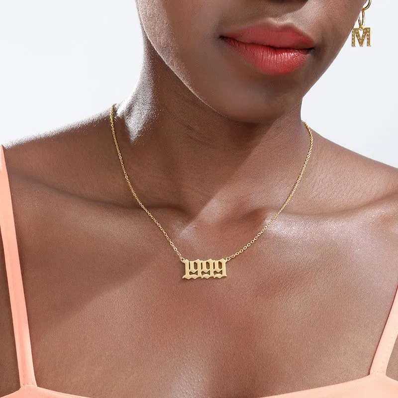 Birth Year Necklace Charm Jewelry NCJSOI31 Stainless Steel Golden Color