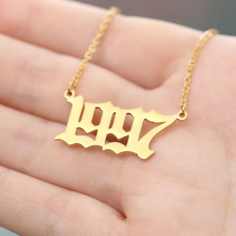 Birth Year Necklace Charm Jewelry NCJSOI31 Stainless Steel Golden Color