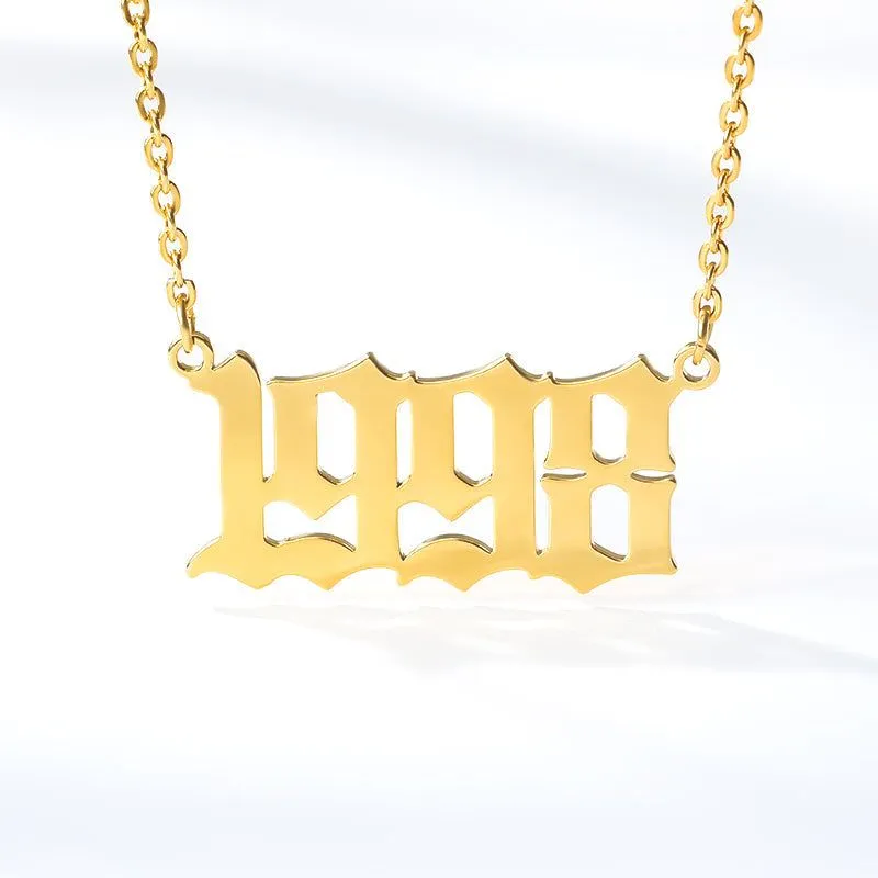Birth Year Necklace Charm Jewelry NCJSOI31 Stainless Steel Golden Color