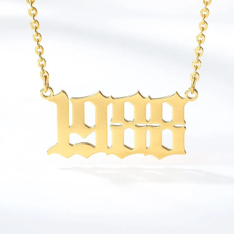 Birth Year Necklace Charm Jewelry NCJSOI31 Stainless Steel Golden Color