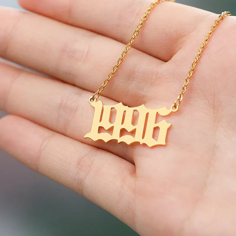 Birth Year Necklace Charm Jewelry NCJSOI31 Stainless Steel Golden Color