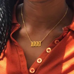 Birth Year Necklace Charm Jewelry NCJSOI31 Stainless Steel Golden Color