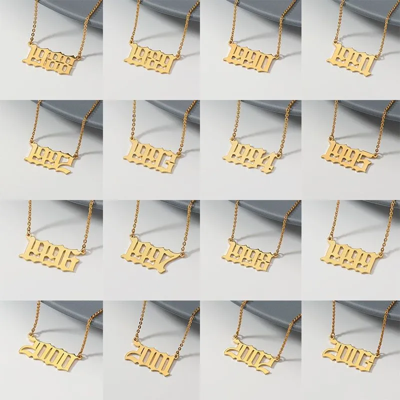 Birth Year Necklace Charm Jewelry NCJSOI31 Stainless Steel Golden Color