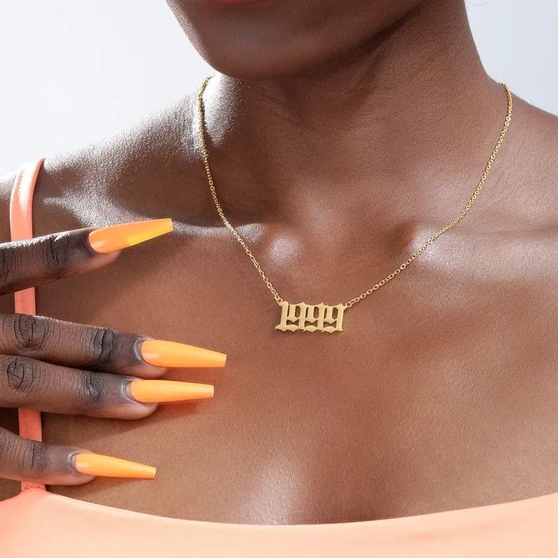 Birth Year Necklace Charm Jewelry NCJSOI31 Stainless Steel Golden Color