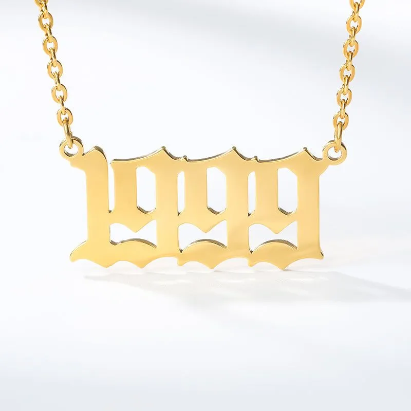 Birth Year Necklace Charm Jewelry NCJSOI31 Stainless Steel Golden Color