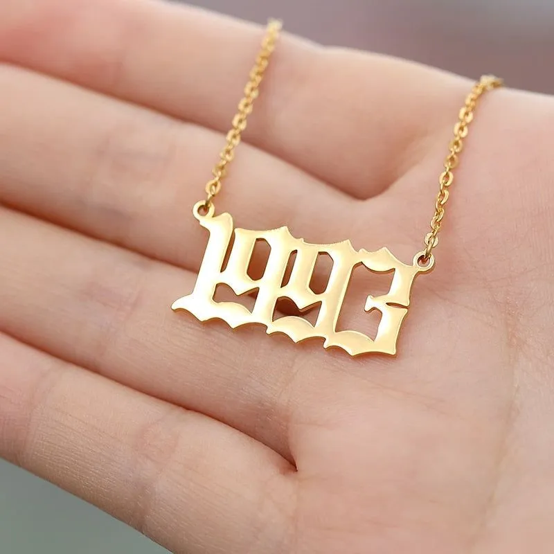 Birth Year Necklace Charm Jewelry NCJSOI31 Stainless Steel Golden Color