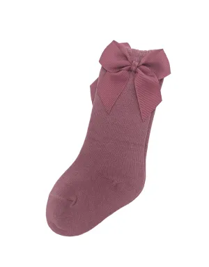 Dark Berry Knee High Style Socks With 3 Inch Bow