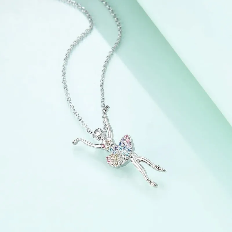 Fashion Dance Princess Zircon Necklace Cute Girl Pendant Wedding Necklaces for Women Princess Jewelry Birthday Anniversary Gift