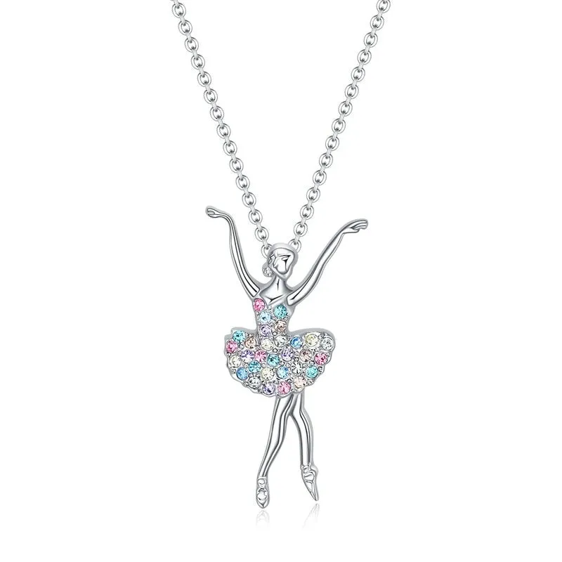 Fashion Dance Princess Zircon Necklace Cute Girl Pendant Wedding Necklaces for Women Princess Jewelry Birthday Anniversary Gift