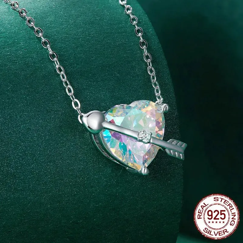 Genuine 925 Sterling Silver Cupid Arrow Pendant Necklace for Women Fine Jewelry Adjustable Bling Heart Link Chain