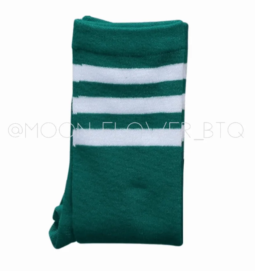 Green Striped Over the Knee Thigh High Socks