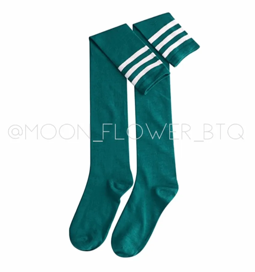 Green Striped Over the Knee Thigh High Socks