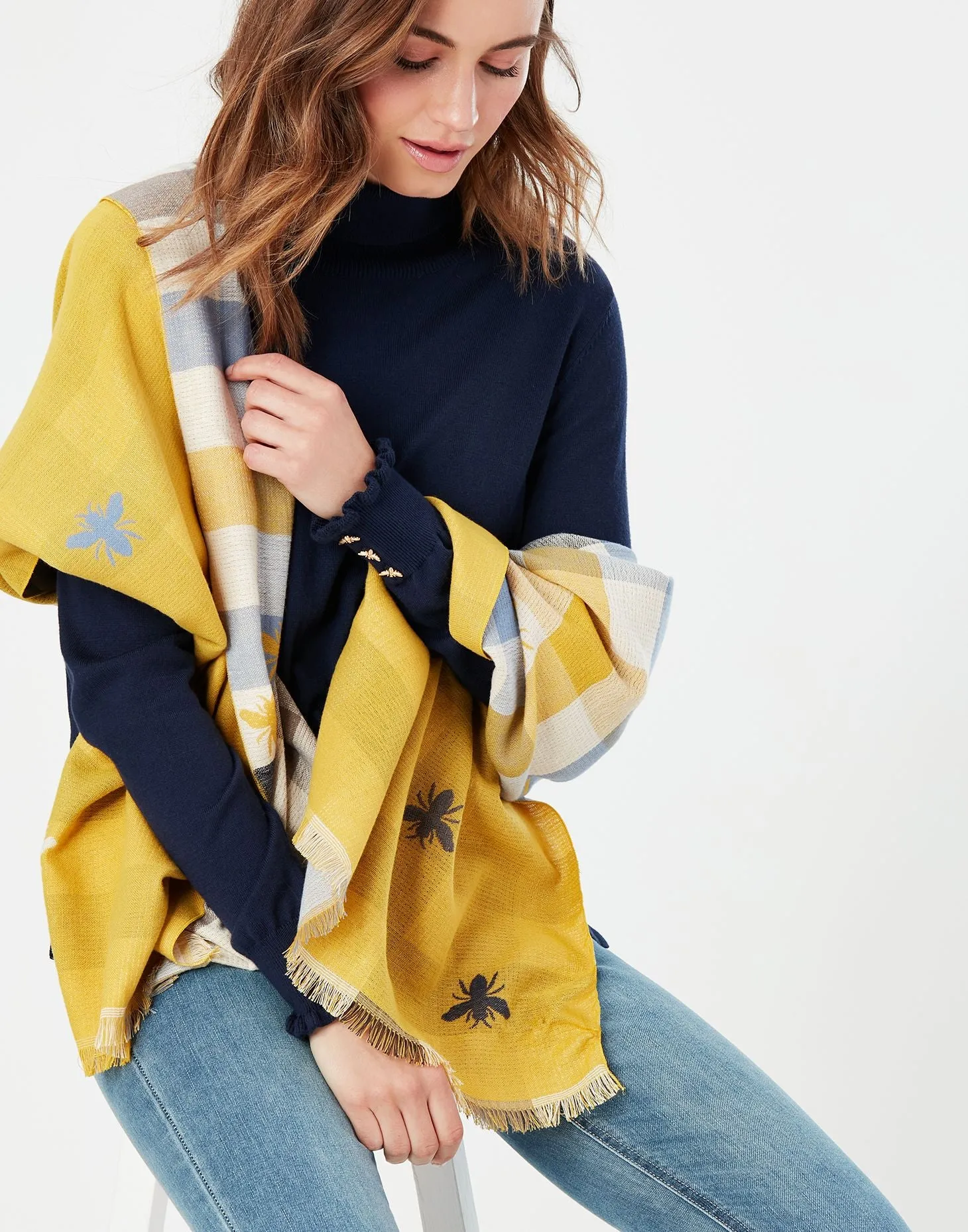 Joules Farnsley Check Jacquard Warm Handle Scarf