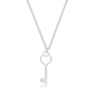 Kina 0.015ct CZ Rhodium Stainless Steel Key Drop Necklace