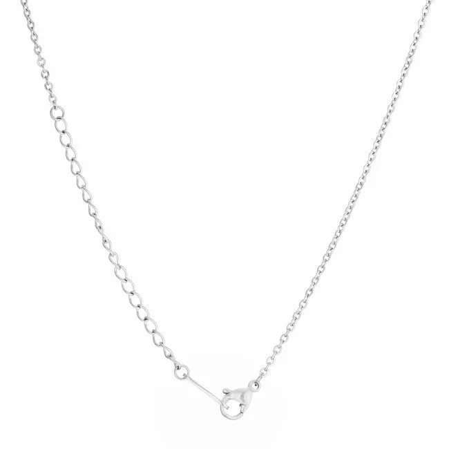 Kina 0.015ct CZ Rhodium Stainless Steel Key Drop Necklace
