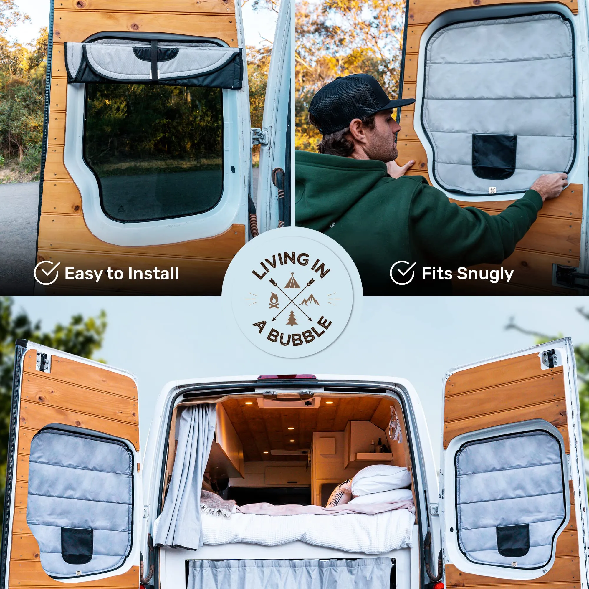 Living in a Bubble Insulated Blackout Rear Window Covers for Mercedes Benz Sprinter - Vanlife Must Have Accessories, and Van Life Essentials (Pair) (Sprinter 2007-2018 (NCV3))