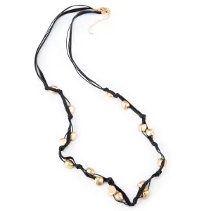 Matte Gold Bead Black Suede Long Layer Necklace
