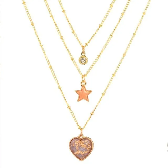 Multilayer Necklaces Charm Jewelry Heart Stars Round Coin Portrait Dollar N010980B