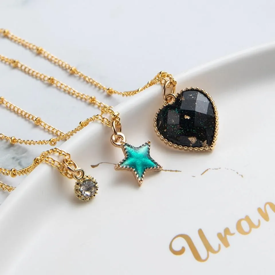 Multilayer Necklaces Charm Jewelry Heart Stars Round Coin Portrait Dollar N010980B