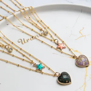 Multilayer Necklaces Charm Jewelry Heart Stars Round Coin Portrait Dollar N010980B