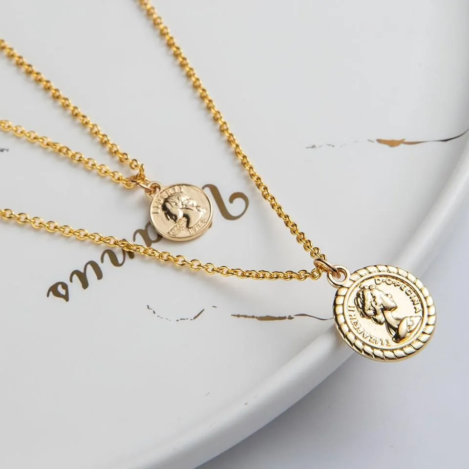 Multilayer Necklaces Charm Jewelry Heart Stars Round Coin Portrait Dollar N010980B