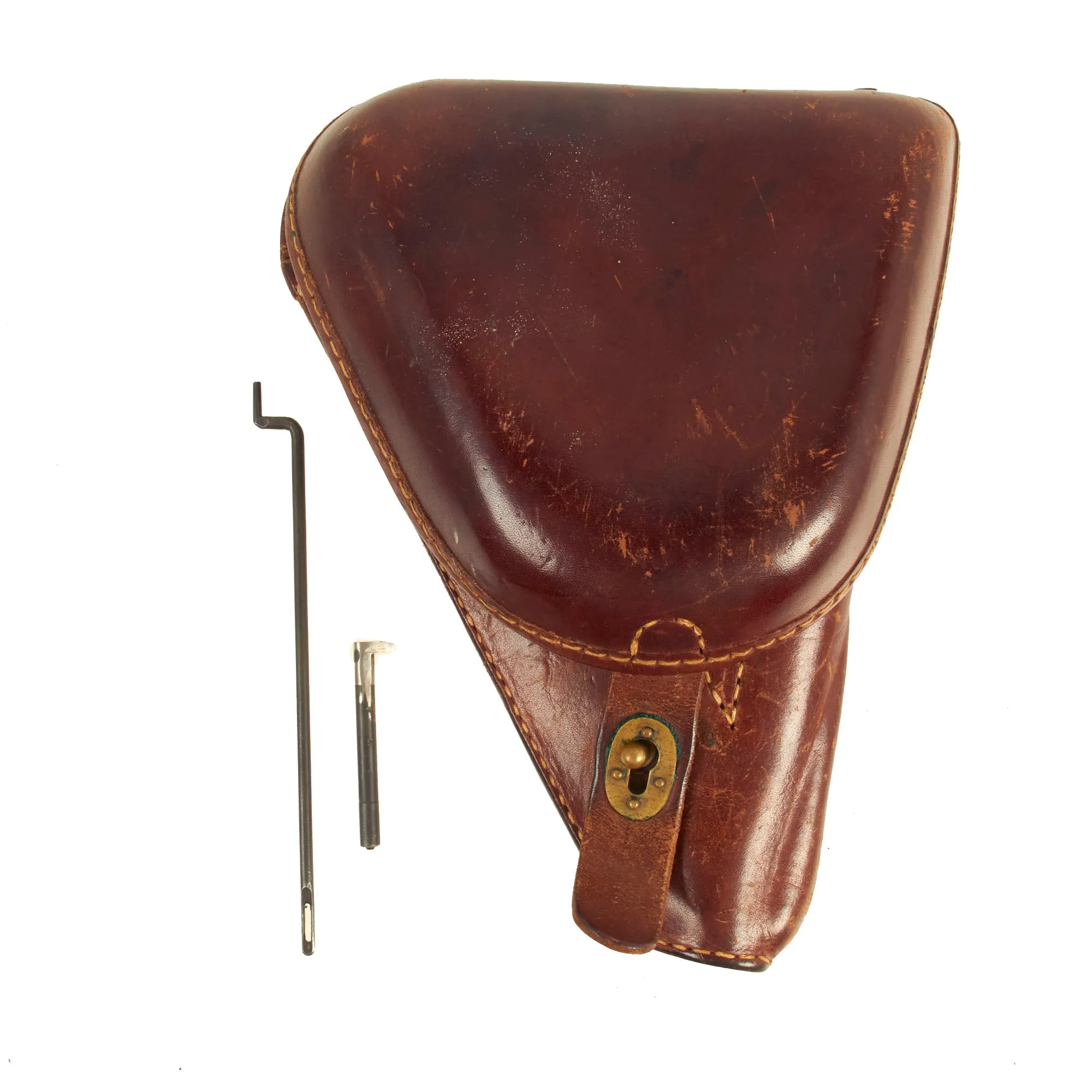 Original Japanese WWII Type 14 Nambu Pistol Leather Holster With Cleaning Rod and Spare Firing Pin