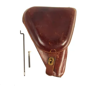 Original Japanese WWII Type 14 Nambu Pistol Leather Holster With Cleaning Rod and Spare Firing Pin