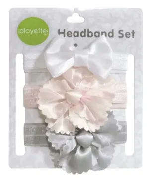 Playette 3 Pack Satin Flowers/Bow Headbands