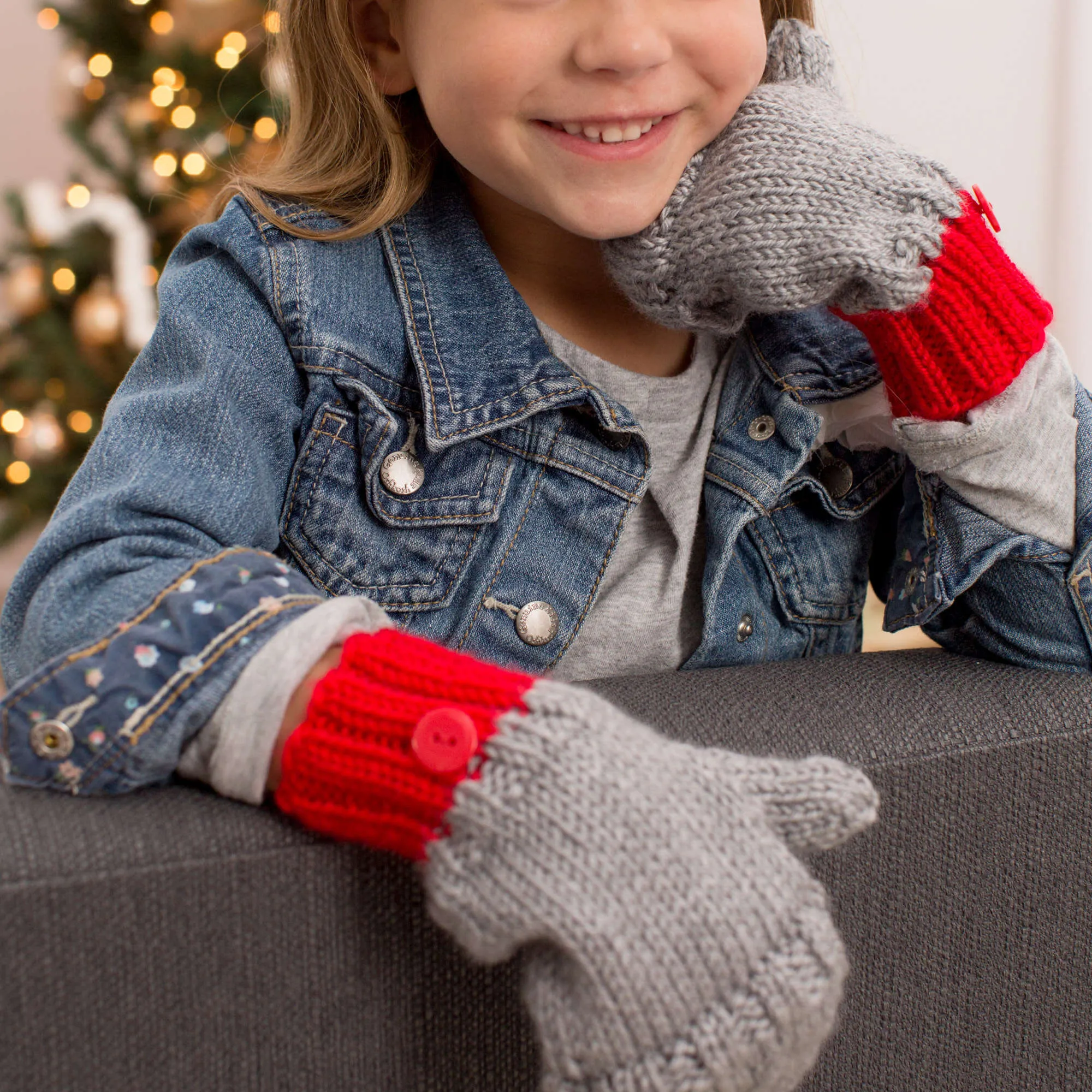 Red Heart Knit Flip-Top Kids' Mittens